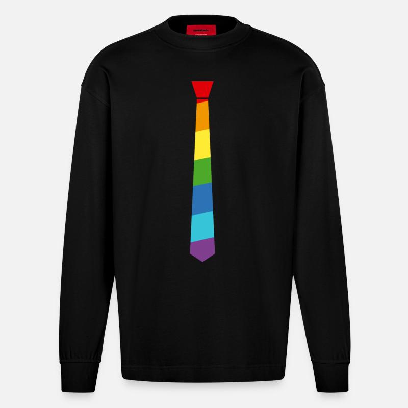 Arc-en-cravate - Drapeau - Drapeau - Gay Pride - Manches longues bio épais oversize fabriqué en UE - SOLID BLACK