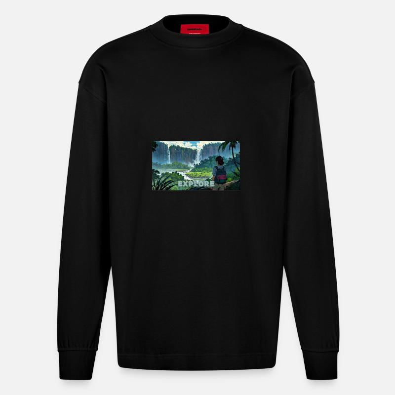 Explore Jungle - Heavyweight Oversized Organic Langarmshirt Made in EU - SOLID BLACK
