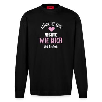 Glück Ist Eine Nichte Wie Dich Zu Haben Nichten - Heavyweight Oversized Organic Langarmshirt Made in EU - SOLID BLACK - Vorne