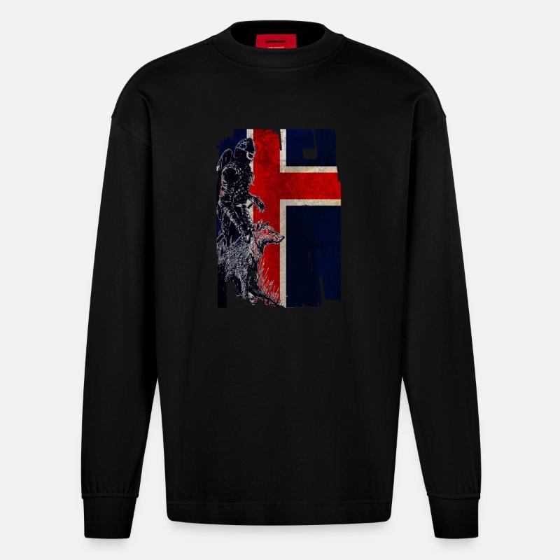 Wikinger Wolfsinsel - Heavyweight Oversized Organic Langarmshirt Made in EU - SOLID BLACK