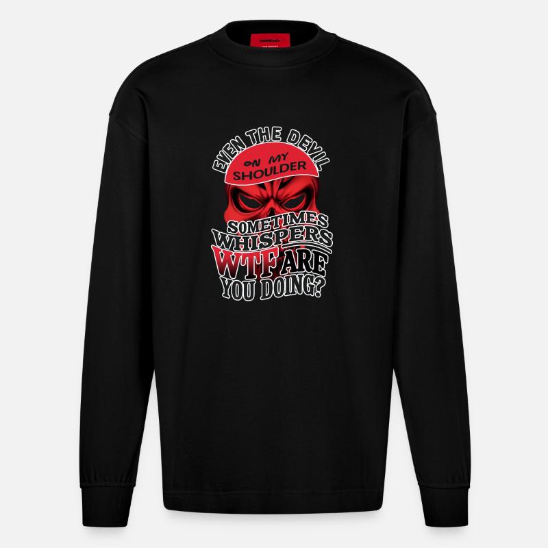 Devil’s Whisper : Édition Conflit Intérieur - Manches longues bio épais oversize fabriqué en UE - SOLID BLACK