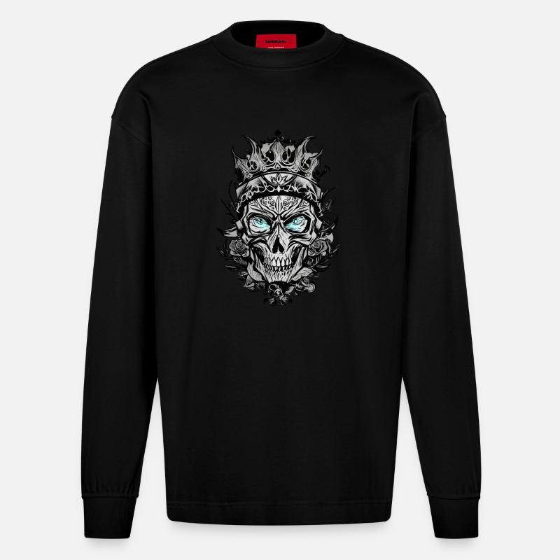 Fantôme du roi crâne - Manches longues bio épais oversize fabriqué en UE - SOLID BLACK