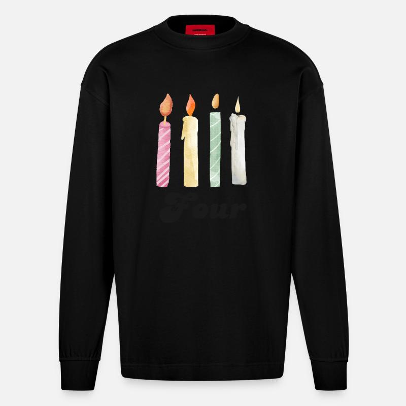 4e anniversaire bougie - Manches longues bio épais oversize fabriqué en UE - SOLID BLACK
