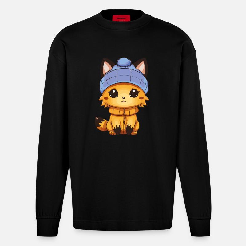 Bande dessinée Fox - Manches longues bio épais oversize fabriqué en UE - SOLID BLACK