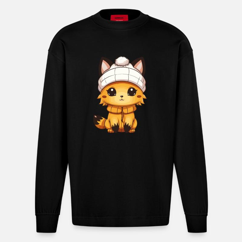 Fox Comic - Heavyweight Oversized Organic Longsleeve Shirt Made in EU - SOLID BLACK