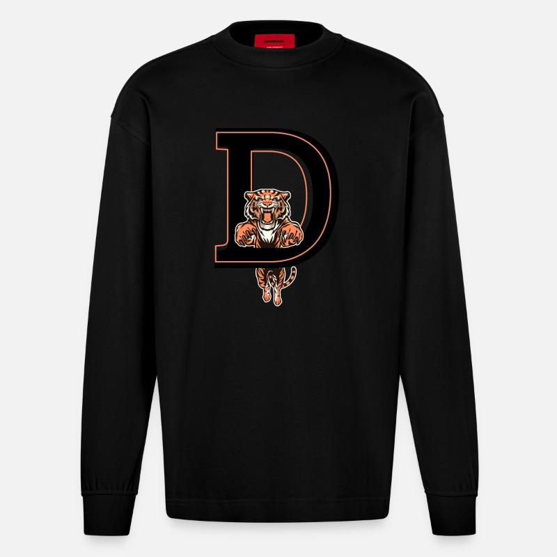 Tiger Brief - Geschenkidee - Heavyweight Oversized Organic Langarmshirt Made in EU - SOLID BLACK