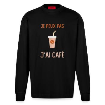 Je Peux Pas J'ai Café Barista - Manches longues bio épais oversize fabriqué en UE - SOLID BLACK - Devant