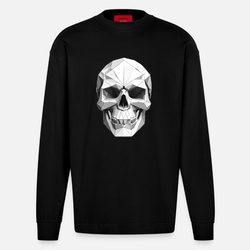 Schädel - Low Poly Design - Heavyweight Oversized Organic Langarmshirt Made in EU - SOLID BLACK