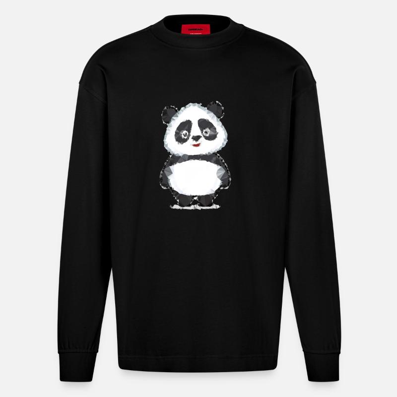 Panda Polygon - Heavyweight Oversized Organic Langarmshirt Made in EU - SOLID BLACK