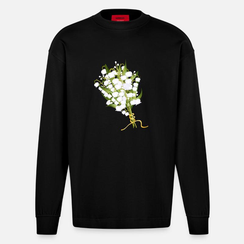 üppiger Maiglöckchen Strauß als Frühlingsgruß - Heavyweight Oversized Organic Langarmshirt Made in EU - SOLID BLACK