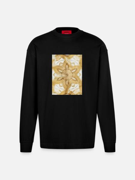 Golden Mandala Harmony - Heavyweight Oversized Organic Longsleeve Shirt Made in EU - SOLID BLACK