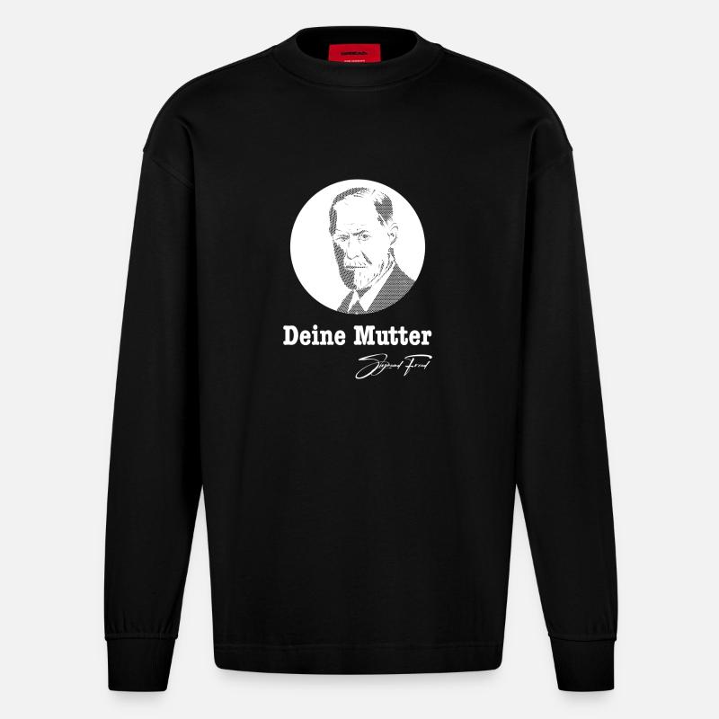 Deine Mutter Sigmund Freud - Heavyweight Oversized Organic Langarmshirt Made in EU - SOLID BLACK