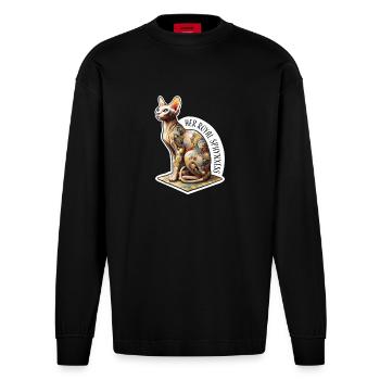 Sphynxess, Artistic Spynx Cat - Heavyweight Oversized Organic Longsleeve Shirt Made in EU - SOLID BLACK - Front