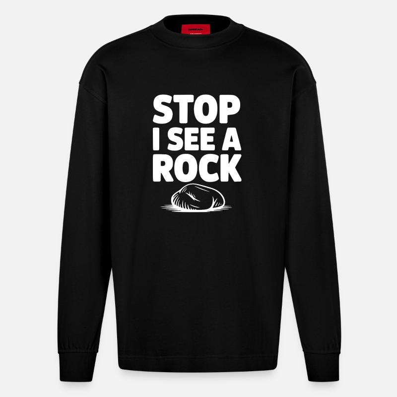 Stopp, ich sehe einen Stein - Heavyweight Oversized Organic Langarmshirt Made in EU - SOLID BLACK