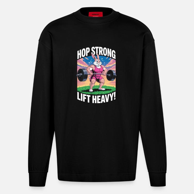 Spring stark. Hebe schwer - Heavyweight Oversized Organic Langarmshirt Made in EU - SOLID BLACK