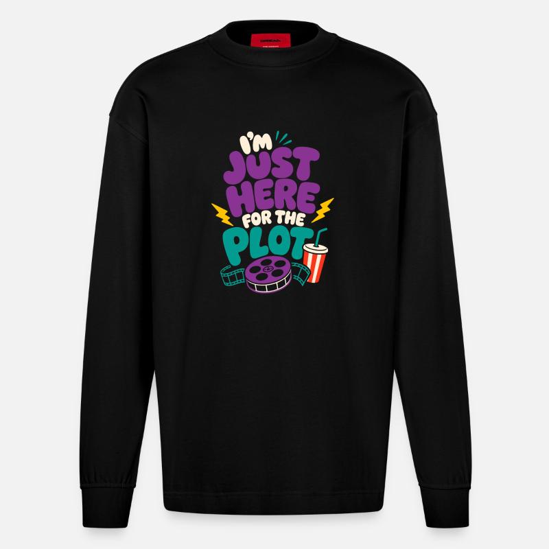 Just Here For The Plot - Heavyweight Oversized Organic Langarmshirt Made in EU - SOLID BLACK