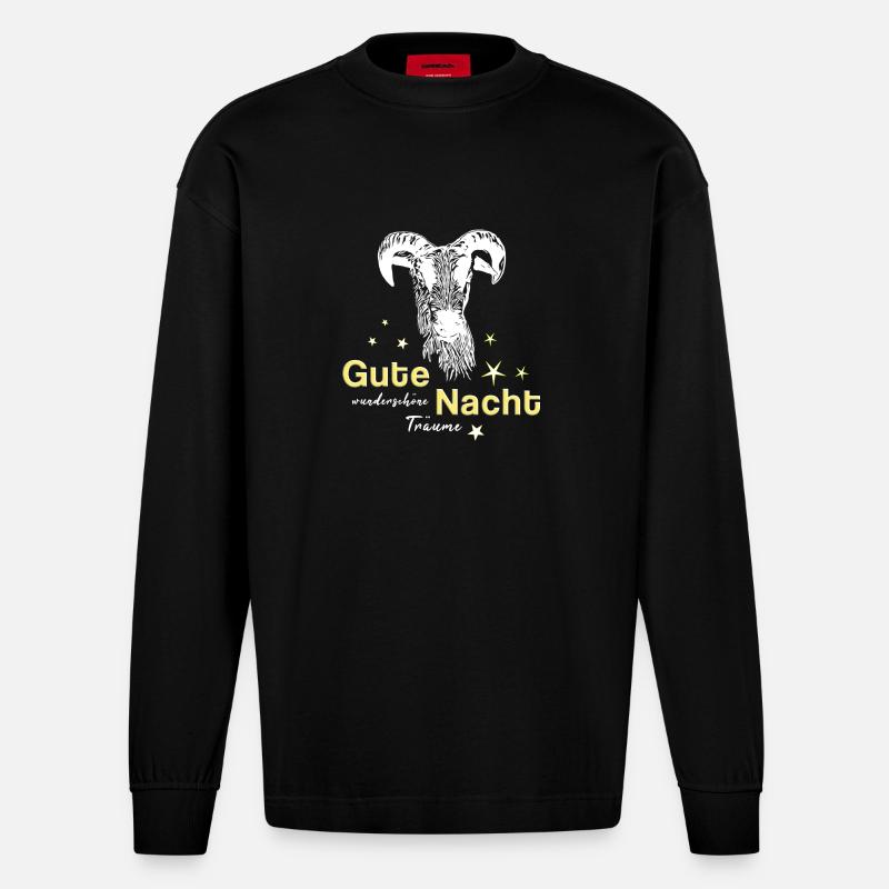 Schaf Schafbock gute Nacht - Heavyweight Oversized Organic Langarmshirt Made in EU - SOLID BLACK