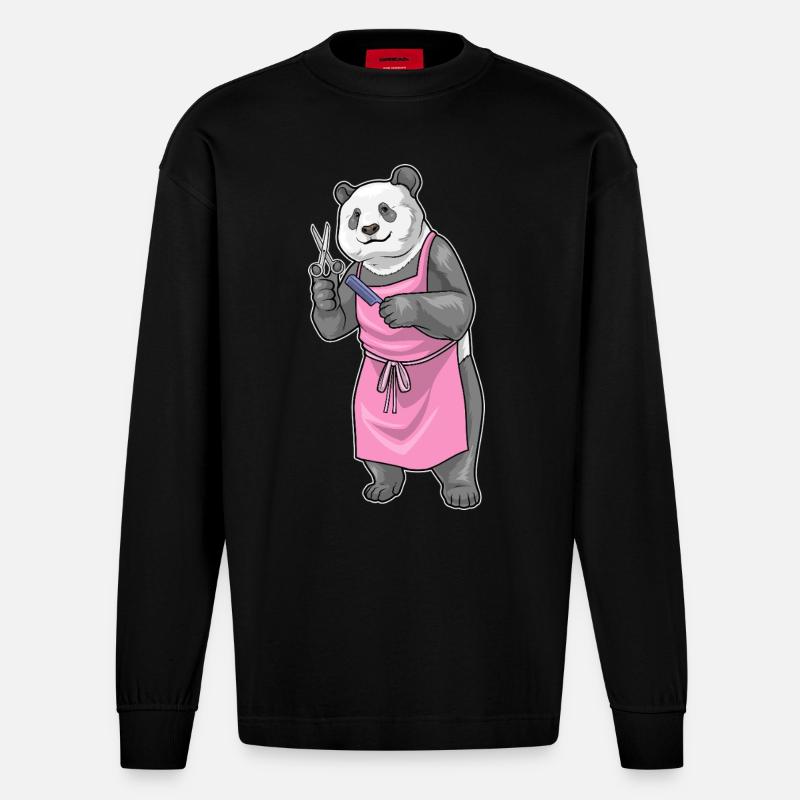 Panda Coiffe Ciseaux Peigne - Manches longues bio épais oversize fabriqué en UE - SOLID BLACK