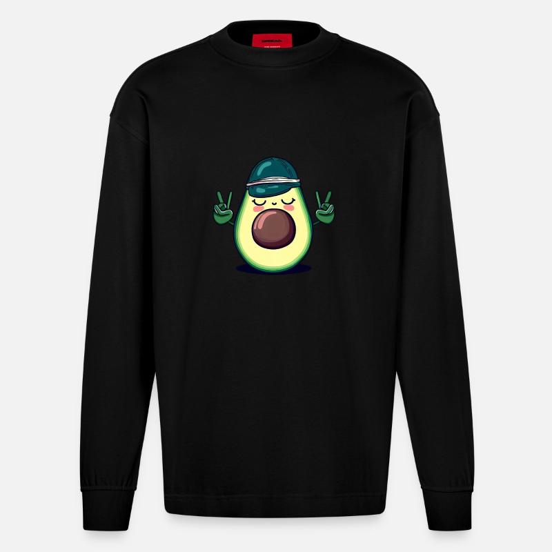 Hippie-Avocado mit Basecap - Coole Peace-Design - Heavyweight Oversized Organic Langarmshirt Made in EU - SOLID BLACK