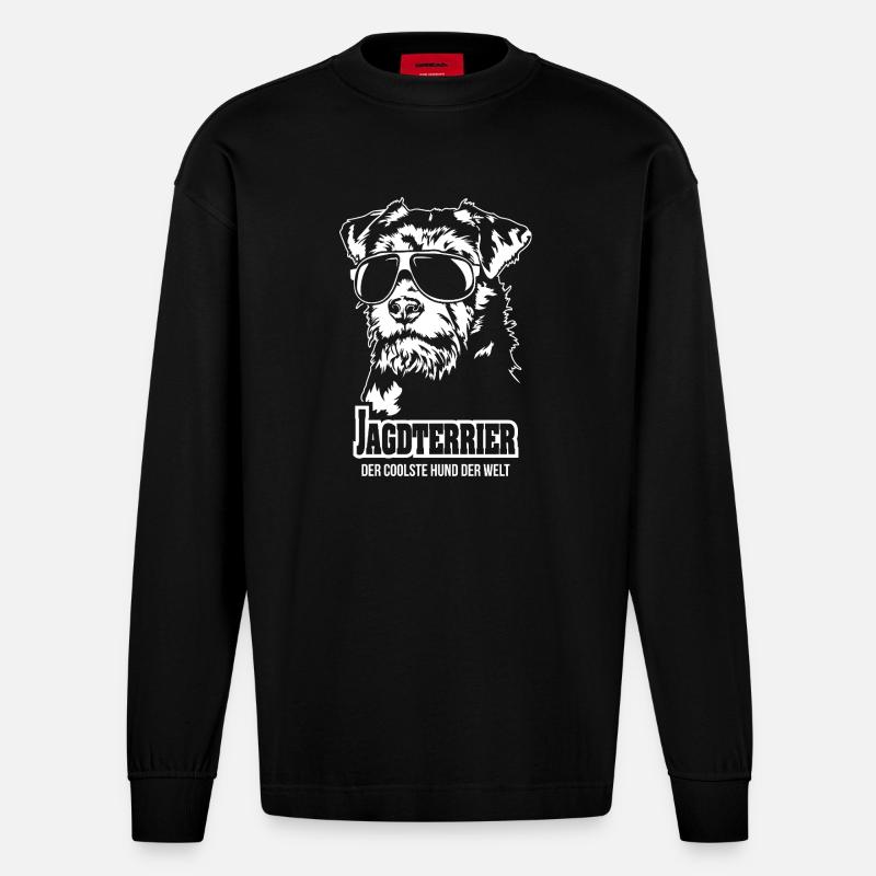 Jagdterrier coolster Jagdhund Hunde Wilsigns - Heavyweight Oversized Organic Langarmshirt Made in EU - SOLID BLACK