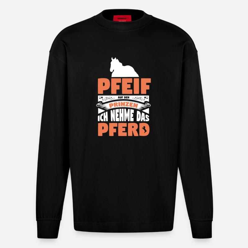 Pferd Pferde - Heavyweight Oversized Organic Langarmshirt Made in EU - SOLID BLACK