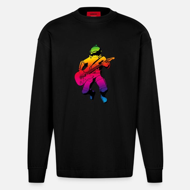 Space Guitar Hero 2 - Heavyweight Oversized Organic Langarmshirt Made in EU - SOLID BLACK