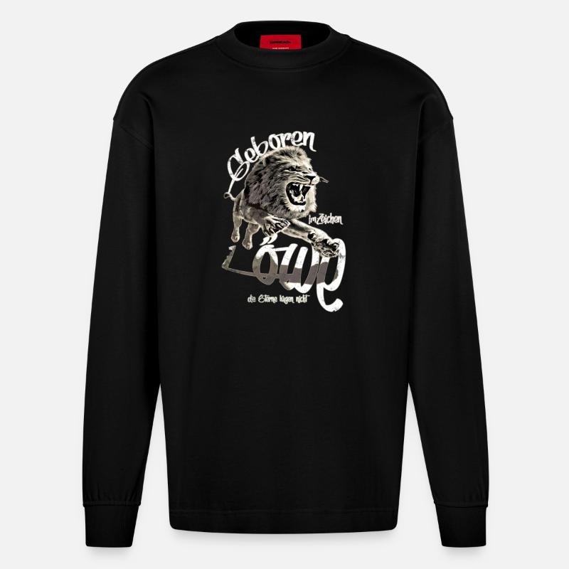 löwe sternzeichen - Heavyweight Oversized Organic Langarmshirt Made in EU - SOLID BLACK