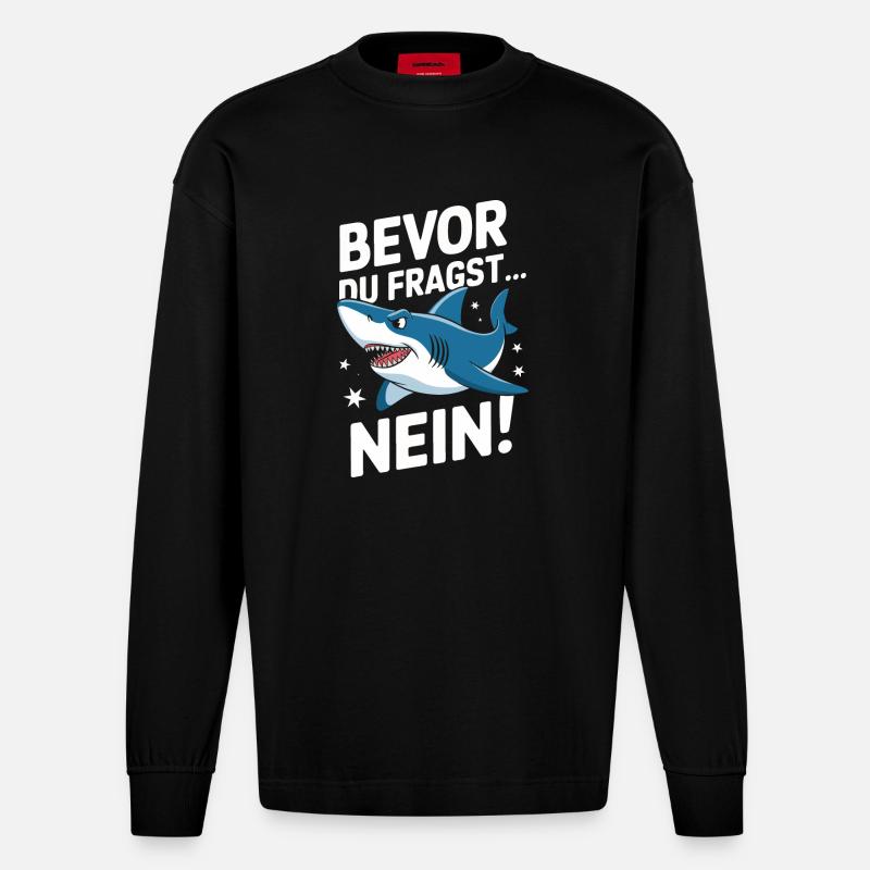 Requin Requin Requins Requin - Manches longues bio épais oversize fabriqué en UE - SOLID BLACK