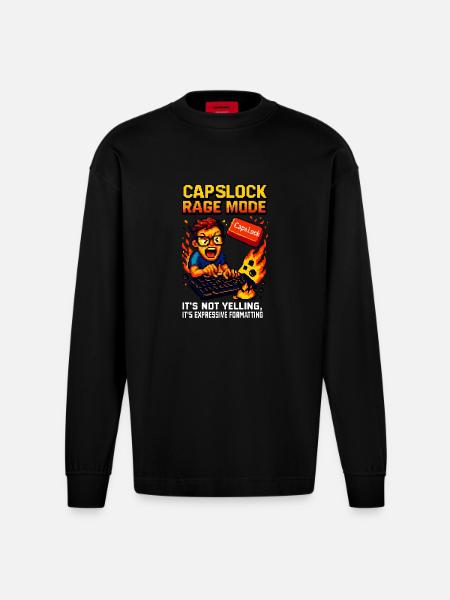 Capslock Rage Mode - Heavyweight Oversized Organic Longsleeve Shirt Made in EU - SOLID BLACK