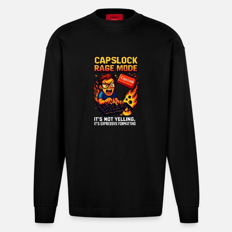 Capslock Rage Mode - Heavyweight Oversized Organic Longsleeve Shirt Made in EU - SOLID BLACK
