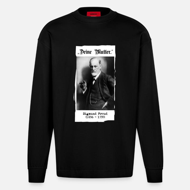 Sigmund Freud - "Deine Mutter." - Heavyweight Oversized Organic Langarmshirt Made in EU - SOLID BLACK