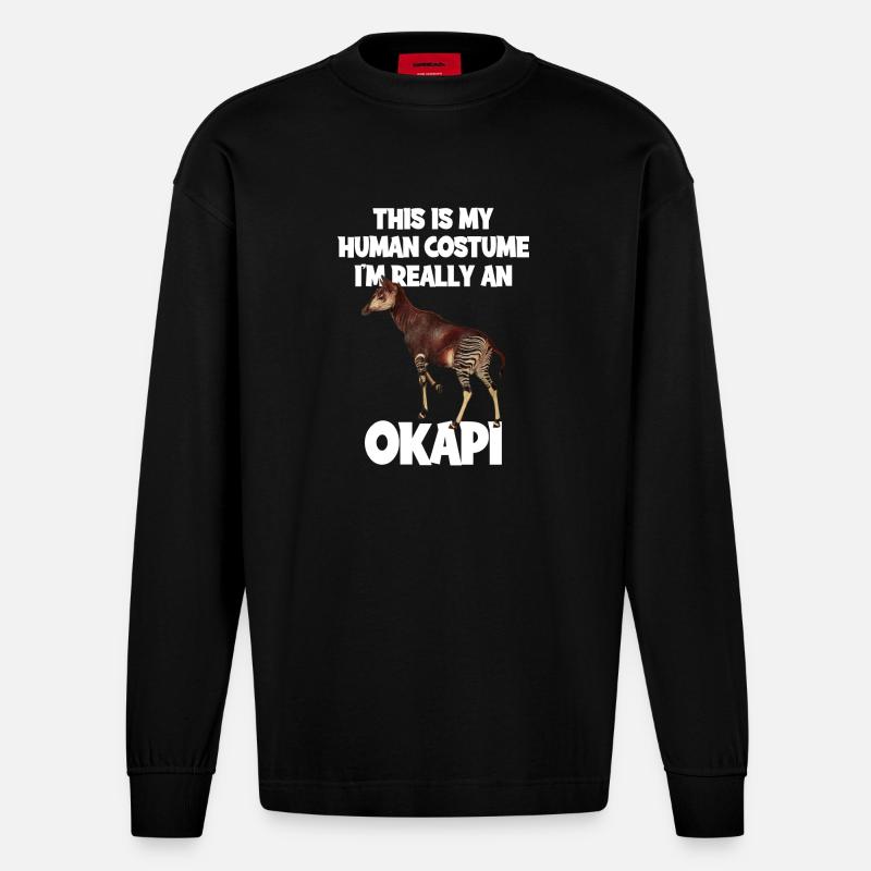 Okapi Zoo Expedition - Heavyweight Oversized Organic Langarmshirt Made in EU - SOLID BLACK