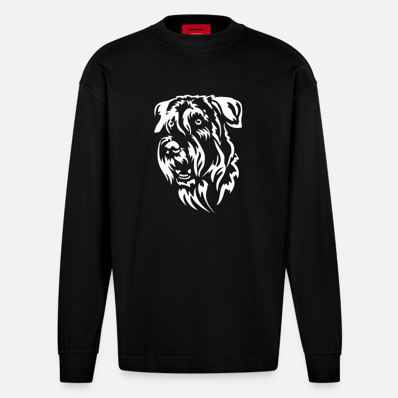 Schnauzer Kopf "BlackEdition" - Heavyweight Oversized Organic Langarmshirt Made in EU - SOLID BLACK