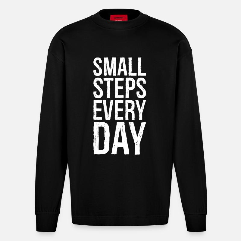 small steps every day - Heavyweight Oversized Organic Langarmshirt Made in EU - SOLID BLACK