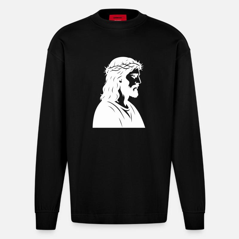 Jesus Christus Silhouette - Heavyweight Oversized Organic Langarmshirt Made in EU - SOLID BLACK