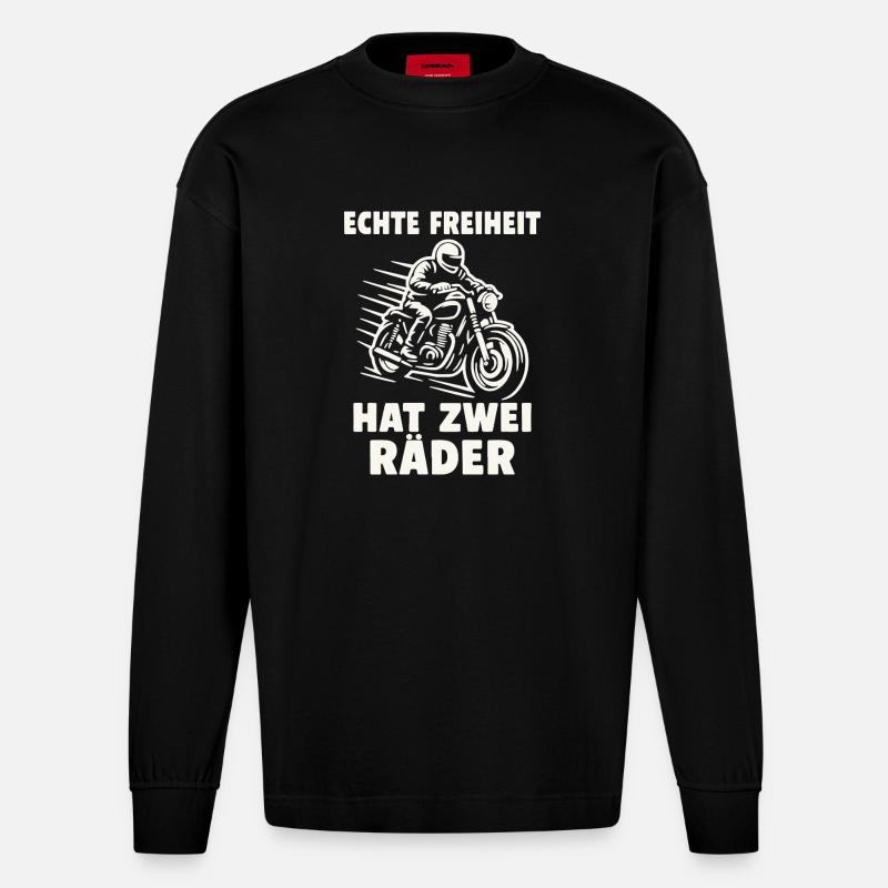 Echte Freiheit hat zwei Räder - Heavyweight Oversized Organic Langarmshirt Made in EU - SOLID BLACK