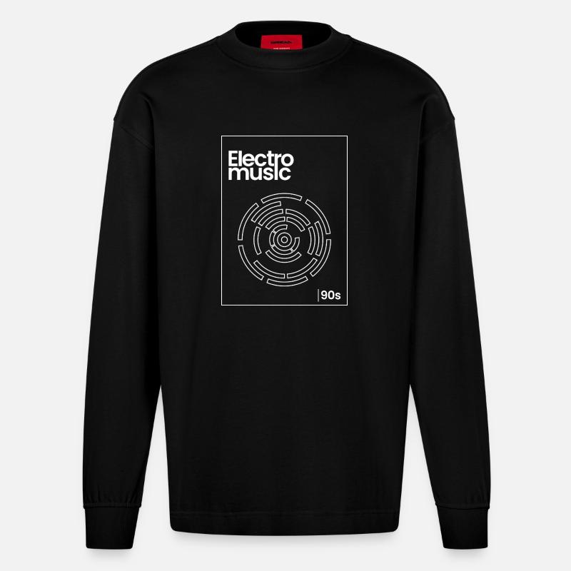 Electro Maze 90s Techno Tee - Heavyweight Oversized Organic Longsleeve Shirt Made in EU - SOLID BLACK