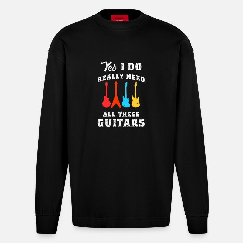 Gitarren Spruch - Heavyweight Oversized Organic Langarmshirt Made in EU - SOLID BLACK