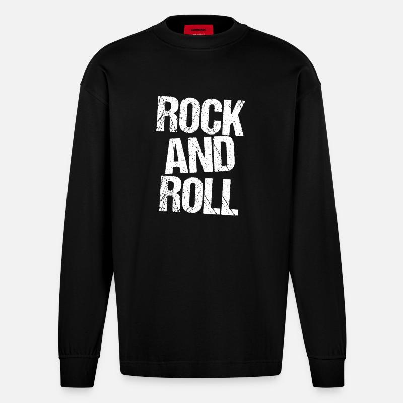 Rock'n'Roll Bold Typografie - Heavyweight Oversized Organic Langarmshirt Made in EU - SOLID BLACK