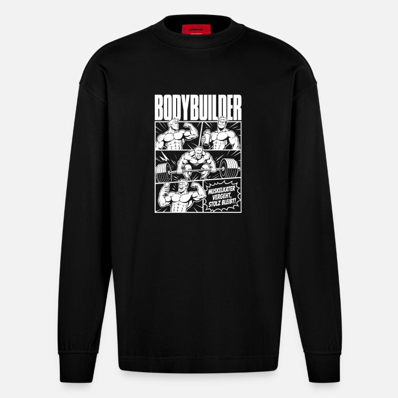 Bodybuilder Training Comic Stolz - Heavyweight Oversized Organic Langarmshirt Made in EU - SOLID BLACK