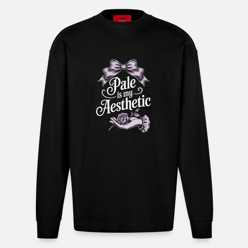 Pale Aesthetic Script with Bow - Heavyweight Oversized Organic Longsleeve Shirt Made in EU - SOLID BLACK