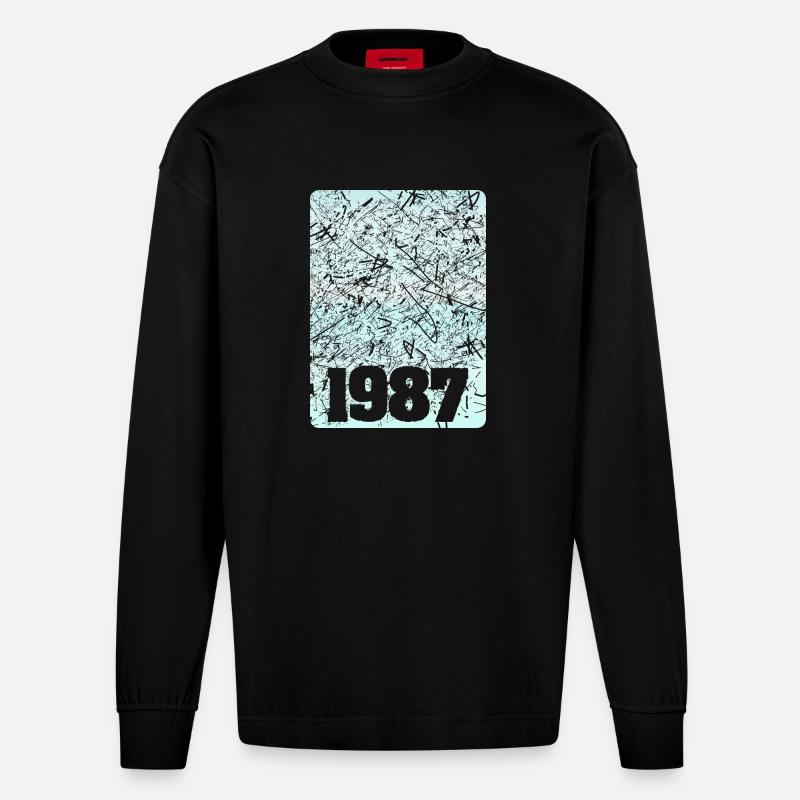 Zahl 1987 - Heavyweight Oversized Organic Langarmshirt Made in EU - SOLID BLACK