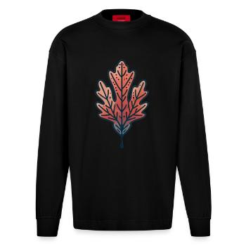 Rustic Autumn Leaf Illustration - Heavyweight Oversized Organic Longsleeve Shirt Made in EU - SOLID BLACK - Front
