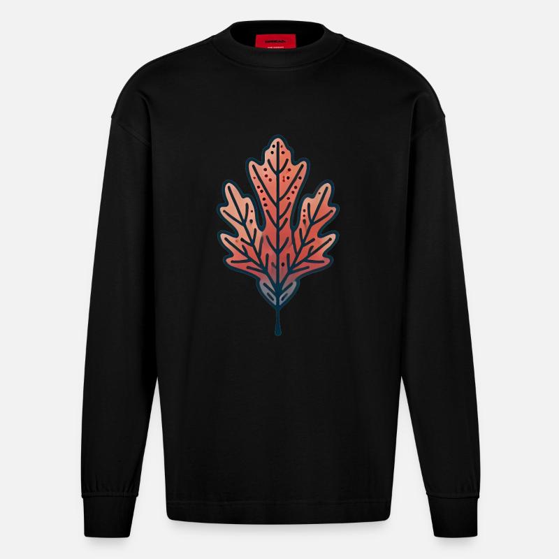 Rustikale Herbstblatt-Illustration - Heavyweight Oversized Organic Langarmshirt Made in EU - SOLID BLACK
