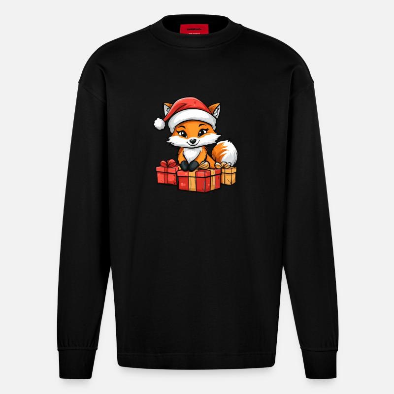 Fuchs Weihnachten Comic Geschenke - Heavyweight Oversized Organic Langarmshirt Made in EU - SOLID BLACK
