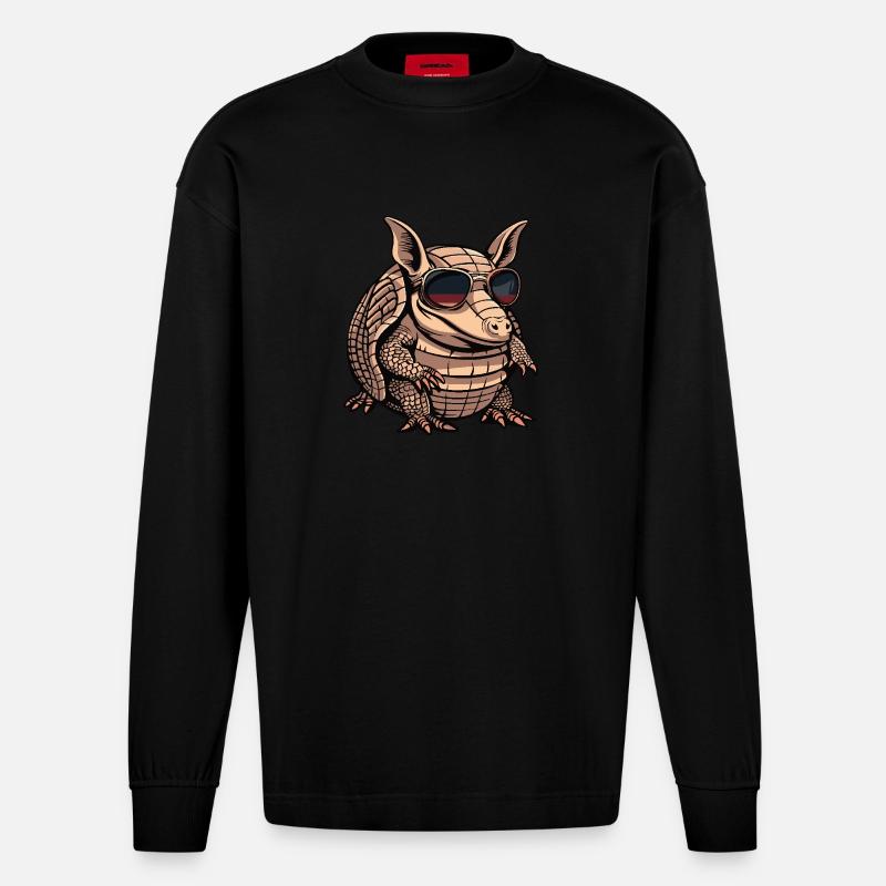 Gürteltier Cool Comic - Heavyweight Oversized Organic Langarmshirt Made in EU - SOLID BLACK