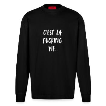 C'est la fucking vie. So ist das verdammte Leben. - Heavyweight Oversized Organic Langarmshirt Made in EU - SOLID BLACK - Vorne