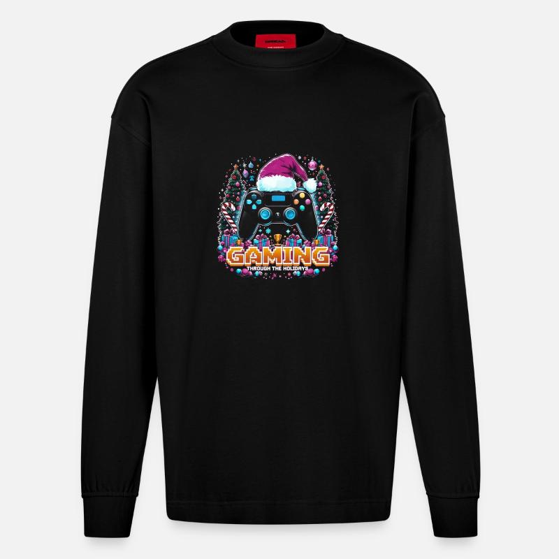 Weihnachts-Gaming Controller - Heavyweight Oversized Organic Langarmshirt Made in EU - SOLID BLACK