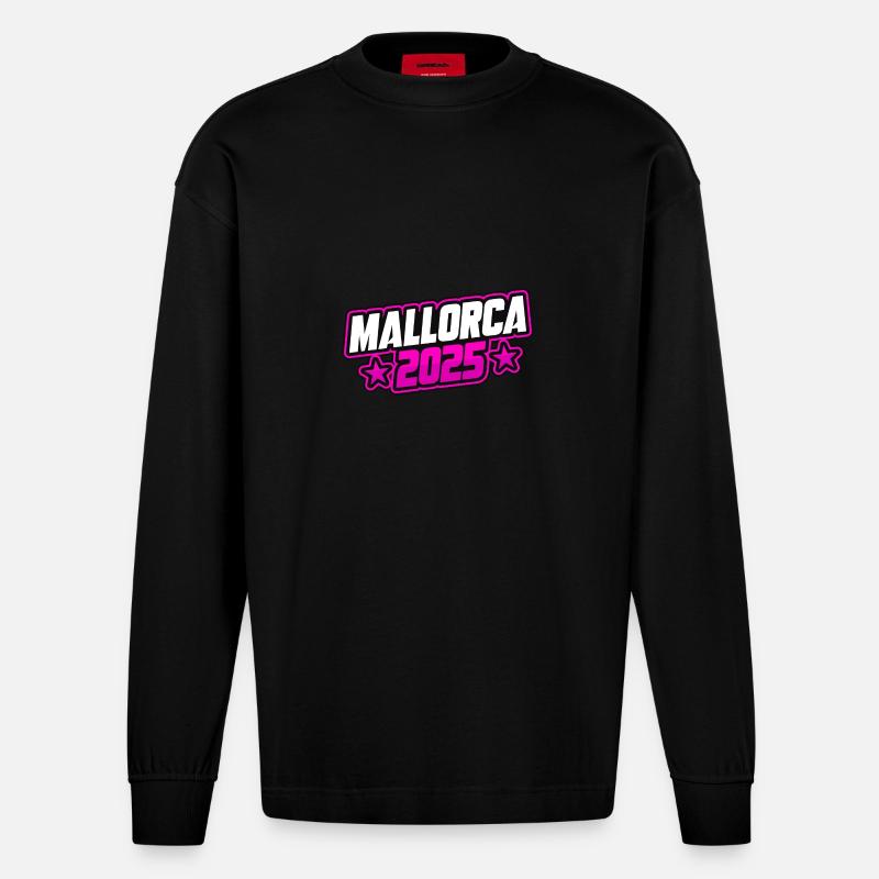 Mallorca 2025 Spruch - Heavyweight Oversized Organic Langarmshirt Made in EU - SOLID BLACK