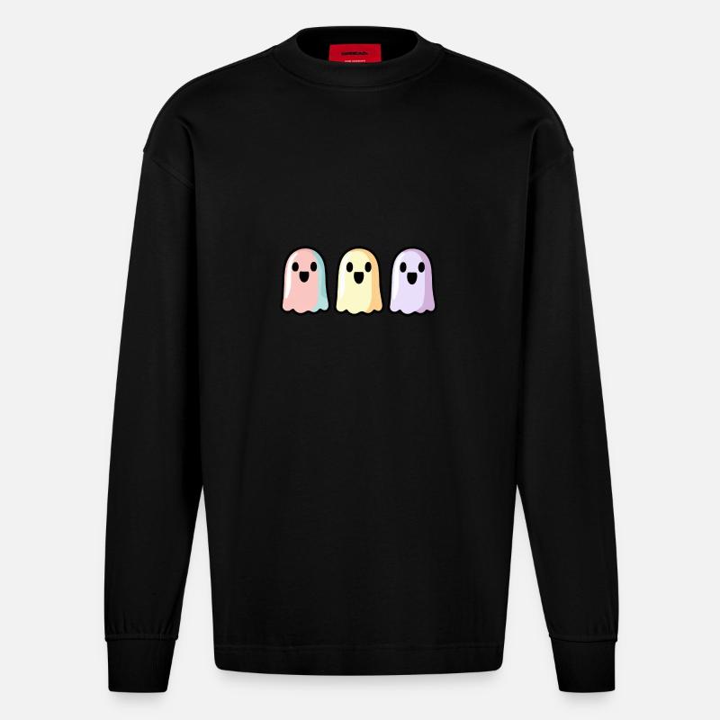 Geister Halloween Bunt - Heavyweight Oversized Organic Langarmshirt Made in EU - SOLID BLACK